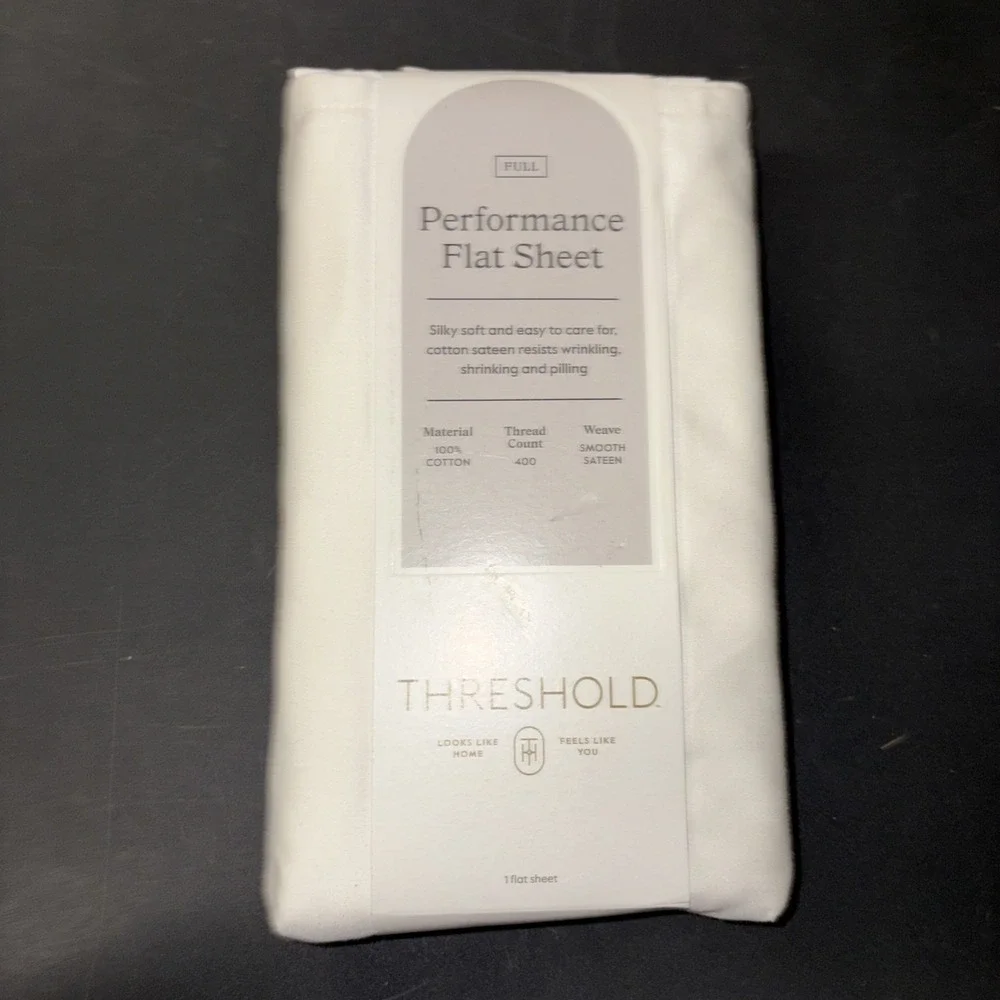 Threshold FULL Performance Flat Sheet Silky Soft Sateen SOUR CREAM 400 TC 20482
